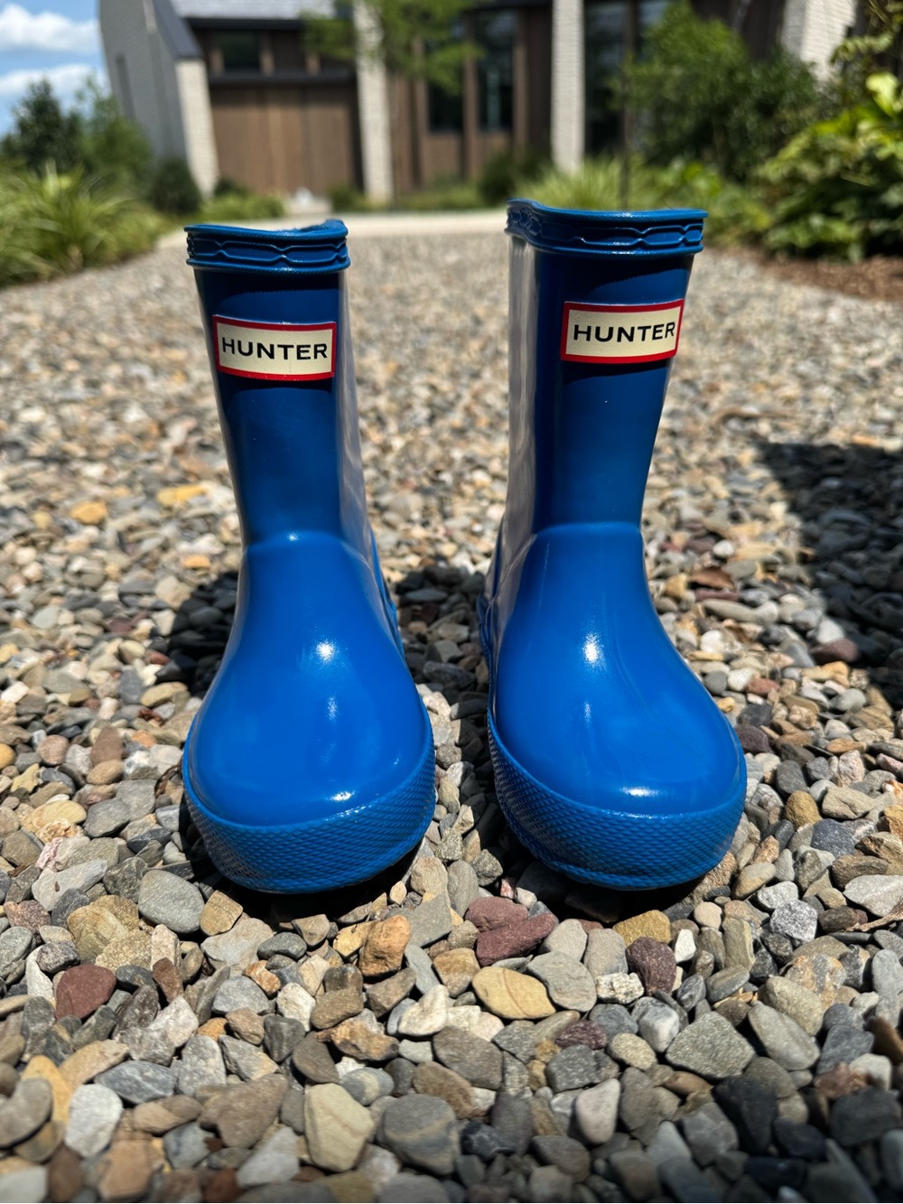 Hunter Kids Blue Gloss Rain Boots - Classic Short Wellies